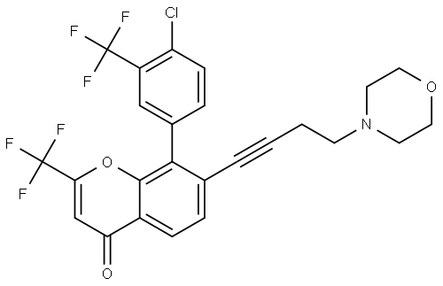 8-(4-chloro-3-(trifluoromethyl)phenyl)-7-(4-morpholinobut-1-yn-1-yl)-2-(trifluoromethyl)-4H-chromen-4-one Structure