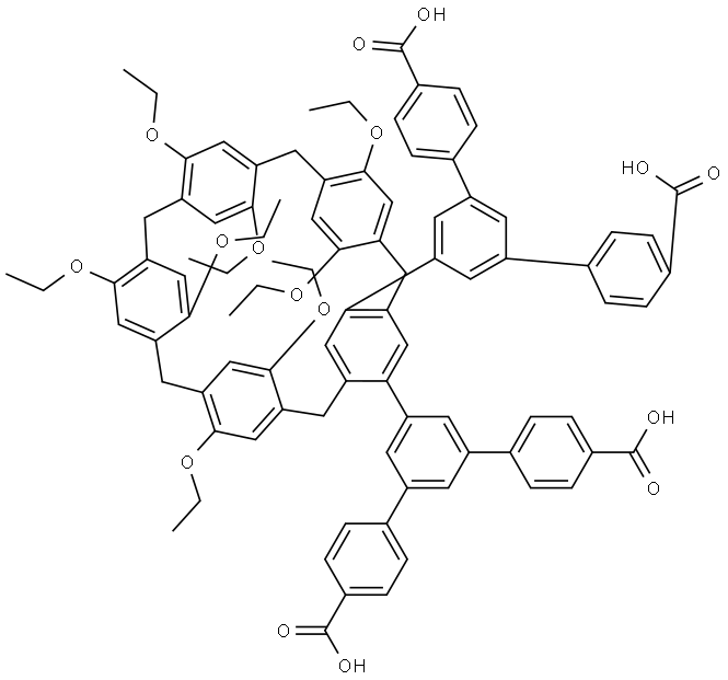 5',5''''-(32,35,52,55,72,75,92,95-octaethoxy-1,3,5,7,9(1,4)-pentabenzenacyclodecaphane-12,15-diyl)bis([1,1':3',1''-terphenyl]-4,4''-dicarboxylic acid) Structure