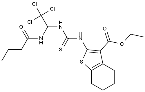 ETHYL 2-[({[1-(BUTYRYLAMINO)-2,2,2-TRICHLOROETHYL]AMINO}CARBOTHIOYL)AMINO]-4,5,6,7-TETRAHYDRO-1-BENZOTHIOPHENE-3-CARBOXYLATE Structure