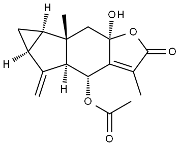 Cycloprop[2,3]indeno[5,6-b]furan-2(4H)-one, 4-(acetyloxy)-4a,5,5a,6,6a,6b,7,7a-octahydro-7a-hydroxy-3,6b-dimethyl-5-methylene-, (4R,4aS,5aS,6aR,6bS,7aR)- Structure