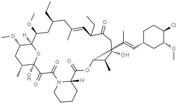 15,19-Epoxy-3H-pyrido[2,1-c][1,4]oxaazacyclotricosine-1,7,20,21(4H,23H)-tetrone, 3-[(1E)-2-[(1R,3R,4R)-4-chloro-3-methoxycyclohexyl]-1-methylethenyl]-8,12-diethyl-5,6,8,11,12,13,14,15,16,17,18,19,24,25,26,26a-hexadecahydro-5,19-dihydroxy-14,16-dimethoxy-4,10,18-trimethyl-, (3S,4R,5S,8R,9E,12S,14S,15R,16S,18R,19R,26aS)- Structure