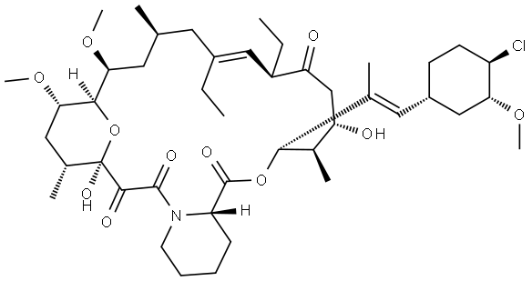 15,19-Epoxy-3H-pyrido[2,1-c][1,4]oxaazacyclotricosine-1,7,20,21(4H,23H)-tetrone, 3-[(1E)-2-[(1R,3R,4R)-4-chloro-3-methoxycyclohexyl]-1-methylethenyl]-8,10-diethyl-5,6,8,11,12,13,14,15,16,17,18,19,24,25,26,26a-hexadecahydro-5,19-dihydroxy-14,16-dimethoxy-4,12,18-trimethyl-, (3S,4R,5S,8R,9E,12S,14S,15R,16S,18R,19R,26aS)- Structure