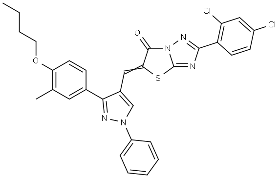 (5E)-5-{[3-(4-BUTOXY-3-METHYLPHENYL)-1-PHENYL-1H-PYRAZOL-4-YL]METHYLENE}-2-(2,4-DICHLOROPHENYL)[1,3]THIAZOLO[3,2-B][1,2,4]TRIAZOL-6(5H)-ONE Structure