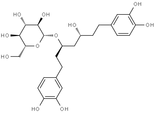 β-D-Glucopyranoside, (1R,3R)-5-(3,4-dihydroxyphenyl)-1-[2-(3,4-dihydroxyphenyl)ethyl]-3-hydroxypentyl Structure