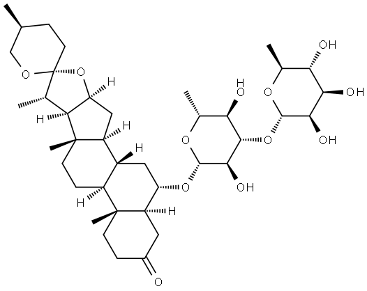 Spirostan-3-one, 6-[[6-deoxy-3-O-(6-deoxy-α-L-mannopyranosyl)-β-D-glucopyranosyl]oxy]-, (5α,6α,25S)- Structure