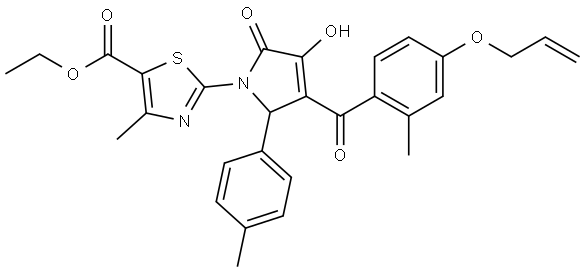 ETHYL 2-[3-[4-(ALLYLOXY)-2-METHYLBENZOYL]-4-HYDROXY-2-(4-METHYLPHENYL)-5-OXO-2,5-DIHYDRO-1H-PYRROL-1-YL]-4-METHYL-1,3-THIAZOLE-5-CARBOXYLATE Structure