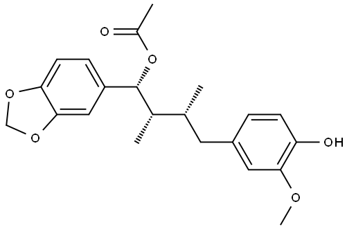 1,3-Benzodioxole-5-methanol, α-[(1S,2R)-3-(4-hydroxy-3-methoxyphenyl)-1,2-dimethylpropyl]-, 5-acetate, (αR)- Structure