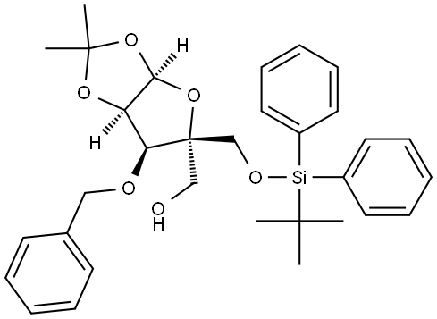 {3-[(2,2-dimethyl-1,1-diphenyl-1-silapropoxy)methyl]-(1S,3S,4S,5R)-7,7-dimethyl-2,6,8-trioxa-4-(phenylmethoxy)bicyclo[3.3.0]oct-3-yl}methan-1-ol 구조식 이미지