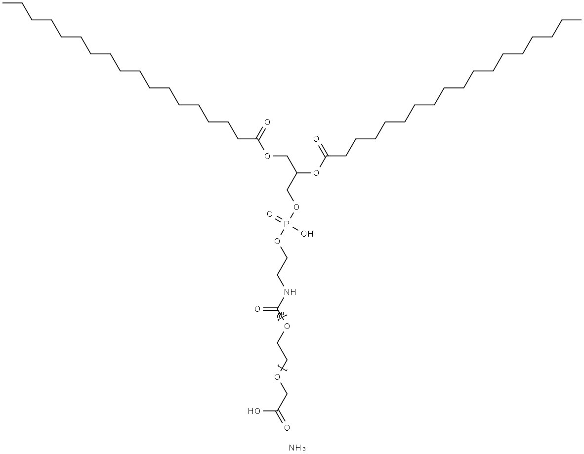 1,2-디스테아로일-sn-글리세로-3-포스포에탄올라민-N-[카르복시(폴리에틸렌글리콜)-2000](암모니아염) 구조식 이미지