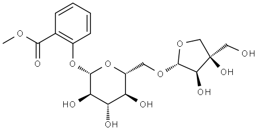 Benzoic acid, 2-[(6-O-D-apio-β-D-furanosyl-β-D-glucopyranosyl)oxy]-, methyl ester Structure