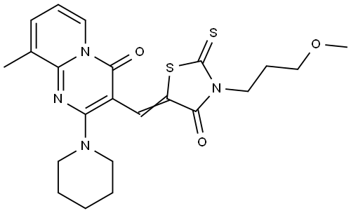 3-{(E)-[3-(3-METHOXYPROPYL)-4-OXO-2-THIOXO-1,3-THIAZOLIDIN-5-YLIDENE]METHYL}-9-METHYL-2-(1-PIPERIDINYL)-4H-PYRIDO[1,2-A]PYRIMIDIN-4-ONE Structure