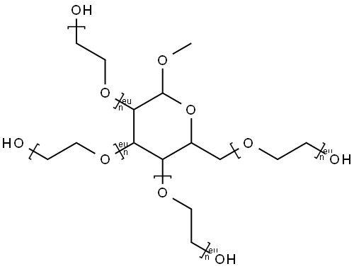 Poly(oxy-1,2-ethanediyl), .alpha.-hydro-.omega.-hydroxy-, ether with methyl D-glucopyranoside (4:1) Structure