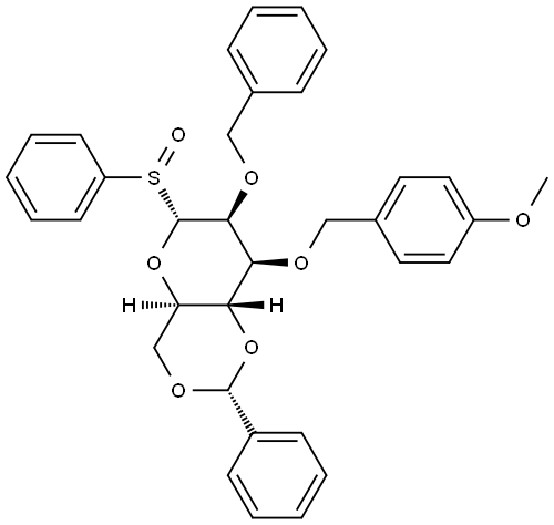 α-D-Mannopyranose, 1-deoxy-3-O-[(4-methoxyphenyl)methyl]-2-O-(phenylmethyl)-4,6-O-[(R)-phenylmethylene]-1-(phenylsulfinyl)- Structure