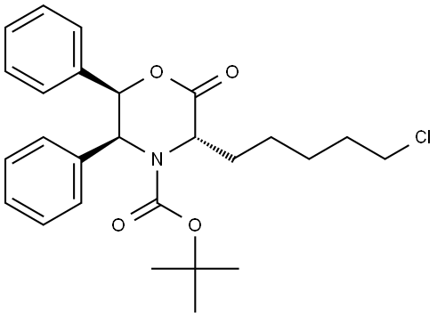 4-Morpholinecarboxylic acid, 3-(5-chloropentyl)-2-oxo-5,6-diphenyl-, 1,1-dimethylethyl ester, (3S,5S,6R)- Structure