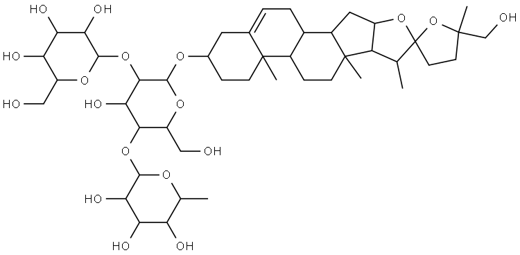 β-D-Glucopyranoside, (3β,22α,25S)-22,25-epoxy-26-hydroxyfurost-5-en-3-yl O-6-deoxy-α-L-mannopyranosyl-(1→4)-O-[β-D-glucopyranosyl-(1→2)]- Structure