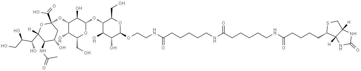 (3aS,4S,6aR)-N-[6-[[6-[[2-[[O-(N-Acetyl-α-neuraminosyl)-(2→3)-O-β-D-galactopyranosyl-(1→4)-β-D-glucopyranosyl]oxy]ethyl]amino]-6-oxohexyl]amino]-6-oxohexyl]hexahydro-2-oxo-1H-thieno[3,4-d]imidazole-4-pentanamide Structure