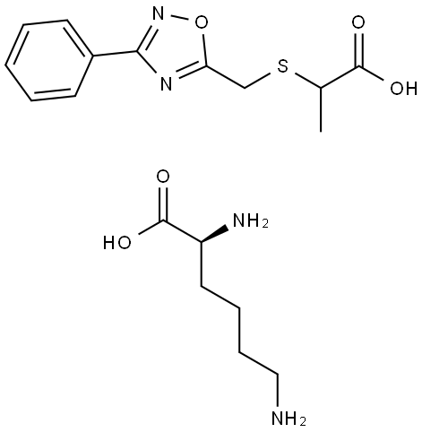 L-Lysine, mono(2-(((3-phenyl-1,2,4-oxadiazol-5-yl)methyl)thio)propanoate) Structure