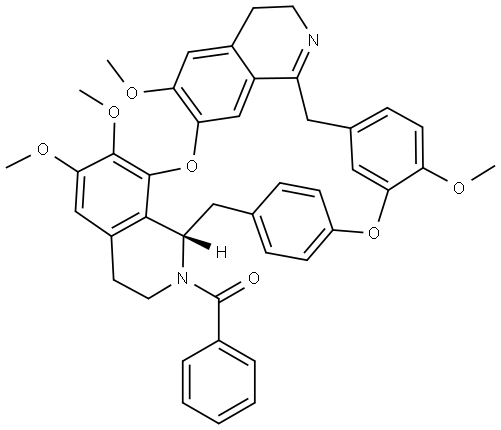 2H-1,24:12,15-Dietheno-6,10-metheno-16H-pyrido[2',3':17,18][1,10]dioxacycloeicosino[2,3,4-ij]isoquinoline, 17-benzoyl-3,5,16a,17,18,19-hexahydro-9,21,22,26-tetramethoxy-, (S)- (9CI) Structure