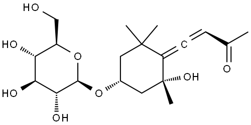 3-Buten-2-one, 4-[(2R,4R)-4-(β-D-glucopyranosyloxy)-2-hydroxy-2,6,6-trimethylcyclohexylidene]-, (3R)- Structure