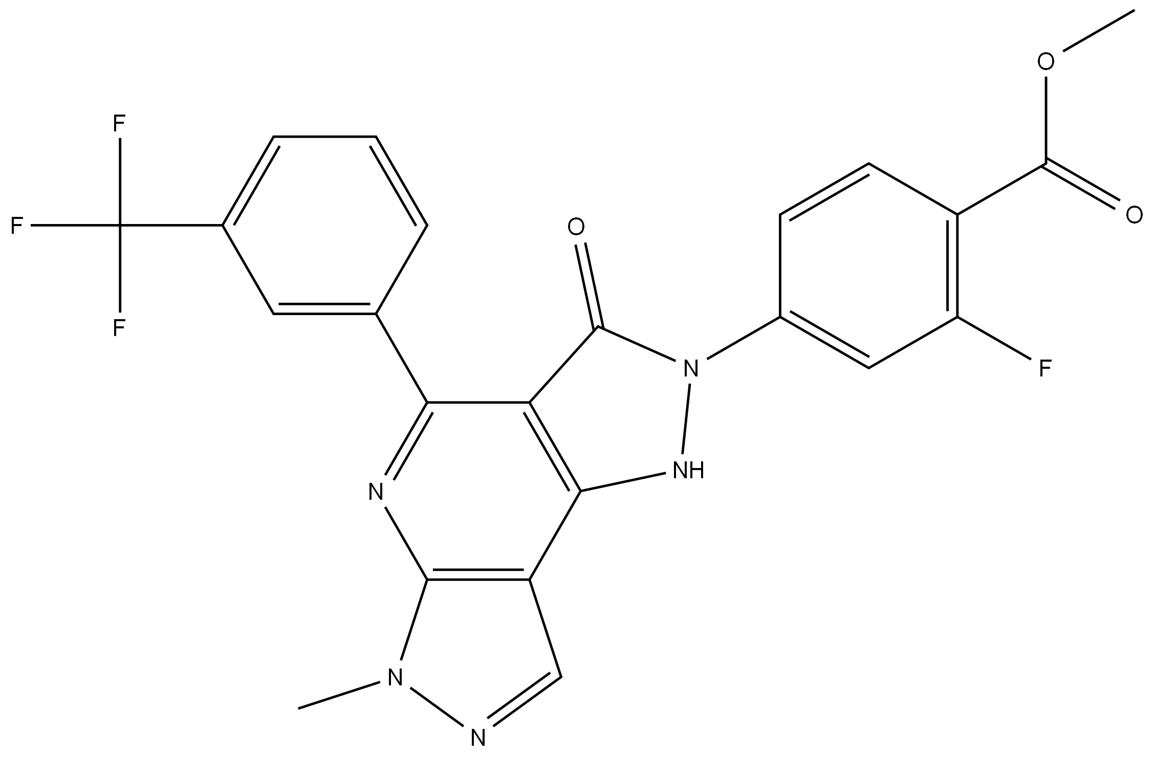 Benzoic acid, 4-[3,6-dihydro-6-methyl-3-oxo-4-[3-(trifluoromethyl)phenyl]dipyrazolo[3,4-b:3′,4′-d]pyridin-2(1H)-yl]-2-fluoro-, methyl ester (9CI, ACI) Structure