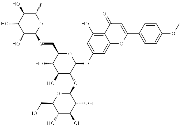 4H-1-Benzopyran-4-one, 7-[(O-6-deoxy-α-L-mannopyranosyl-(1→6)-O-[β-D-glucopyranosyl-(1→2)]-β-D-glucopyranosyl)oxy]-5-hydroxy-2-(4-methoxyphenyl)- Structure