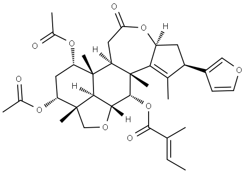 2-Butenoic acid, 2-methyl-, [C(R),2R,3aS,6aR,6bR,7S,9R,9aR,11aR,12S,12aR]-7,9-bis(acetyloxy)-2-(3-furanyl)-3,3a,5,6,6a,6b,7,8,9,9a,10,11a,12,12a-tetradecahydro-1,6b,9a,12a-tetramethyl-5-oxo-2H-cyclopenta[b]furo[2',3',4':4,5]naphth[2,1-d]oxepin-12-yl ester, (2E)- Structure