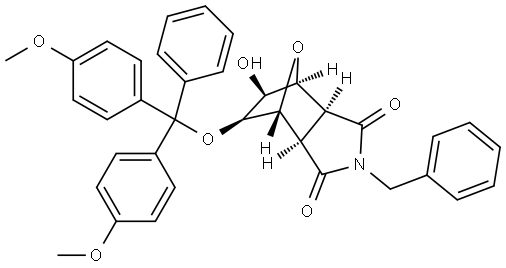 (3aR,4R,5S,6S,7S,7aS)-2-benzyl-5-(bis(4-methoxyphenyl)(phenyl)methoxy)-6-hydroxyhexahydro-1H-4,7-epoxyisoindole-1,3(2H)-dione 구조식 이미지