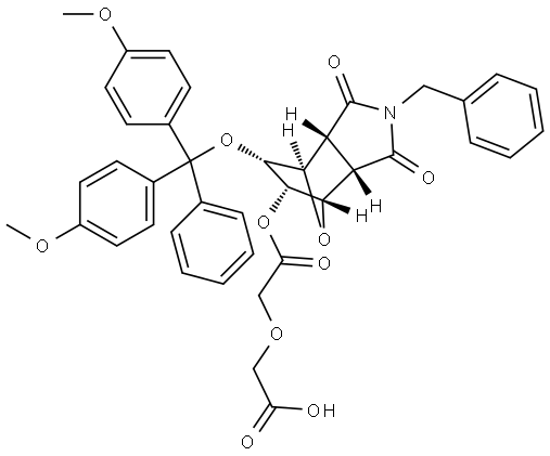 2-(2-(((3aR,4R,5R,6S,7S,7aS)-2-benzyl-6-(bis(4-methoxyphenyl)(phenyl)methoxy)-1,3-dioxooctahydro-1H-4,7-epoxyisoindol-5-yl)oxy)-2-oxoethoxy)acetic acid Structure