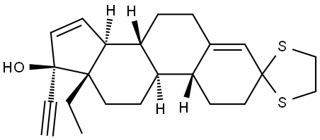 18,19-Dinorpregna-4,15-dien-20-yn-3-one, 13-ethyl-17-hydroxy-, cyclic 1,2-ethanediyl mercaptole, (17α)- (9CI) Structure