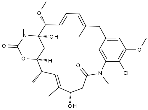 Maytansine, 3-O-de[2-(acetylmethylamino)-1-oxopropyl]-4,5-deepoxy-4,5-didehydro-, (4E)- (9CI) Structure