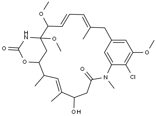 Maytansine, 3-O-de[2-(acetylmethylamino)-1-oxopropyl]-4,5-deepoxy-4,5-didehydro-9-O-methyl-, (4E)- (9CI) Structure