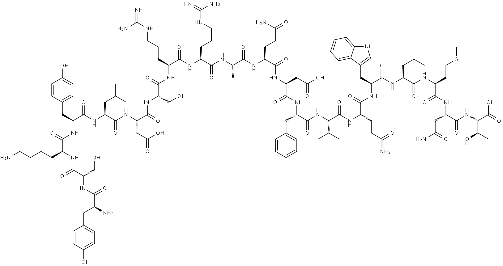 L-Threonine, L-tyrosyl-L-seryl-L-lysyl-L-tyrosyl-L-leucyl-L-α-aspartyl-L-seryl-L-arginyl-L-arginyl-L-alanyl-L-glutaminyl-L-α-aspartyl-L-phenylalanyl-L-valyl-L-glutaminyl-L-tryptophyl-L-leucyl-L-methionyl-L-asparaginyl- Structure