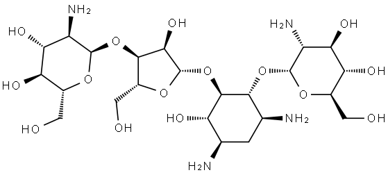 D-Streptamine, O-2-amino-2-deoxy-α-D-glucopyranosyl-(1→4)-O-[O-2-amino-2-deoxy-β-D-glucopyranosyl-(1→3)-β-D-ribofuranosyl-(1→5)]-2-deoxy- (9CI) Structure