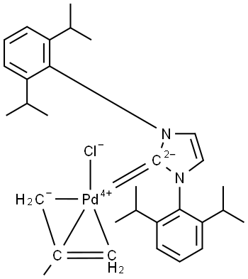 Palladium,[1,3-bis[2,6-bis(1-methylethyl)phenyl]-1,3-dihydro-2H-imidazol-2-ylidene]chloro[(1,2,3-η)-2-methyl-2-propen-1-yl]- (ACI) Structure