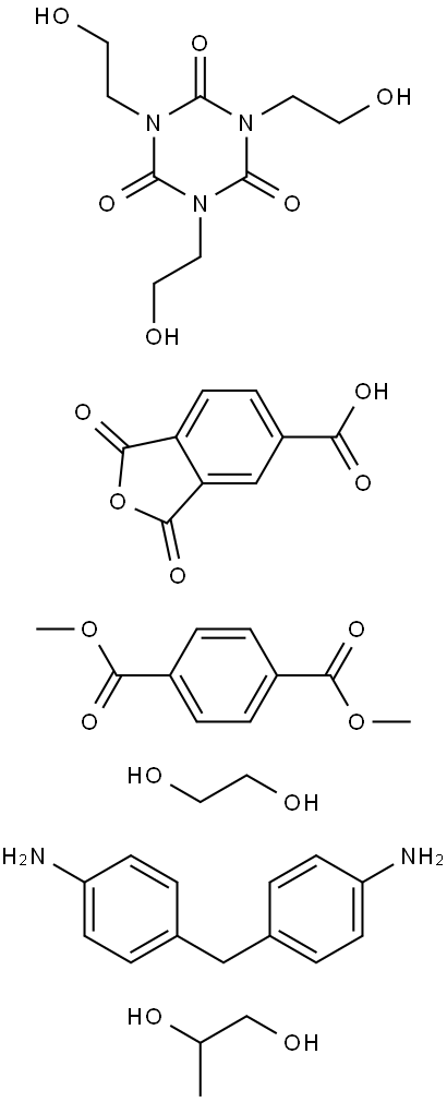 1,4-Benzenedicarboxylic acid, dimethyl ester, polymer with 1,3-dihydro-1,3-dioxo-5-isobenzofurancarboxylic acid, 1,2-ethanediol, 4,4'-methylenebis[benzenamine], 1,2-propanediol and 1,3,5-tris(2-hydroxyethyl)-1,3,5-triazine-2,4,6(1H,3H,5H)-trione Structure