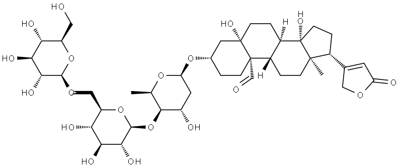 Card-20(22)-enolide, 3-[(O-β-D-glucopyranosyl-(1→6)-O-β-D-glucopyranosyl-(1→4)-2,6-dideoxy-β-D-xylo-hexopyranosyl)oxy]-5,14-dihydroxy-19-oxo-, (3β,5β)- Structure