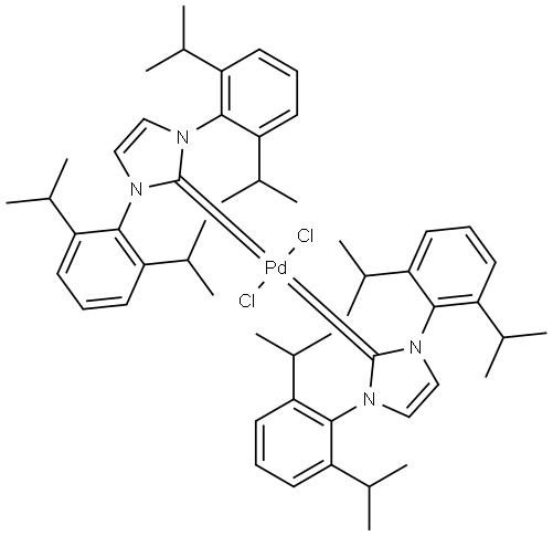 Palladium,bis[1,3-bis[2,6-bis(1-methylethyl)phenyl]-1,3-dihydro-2H-imidazol-2-ylidene]dichloro-, (SP-4-1)- (9CI, ACI) Structure