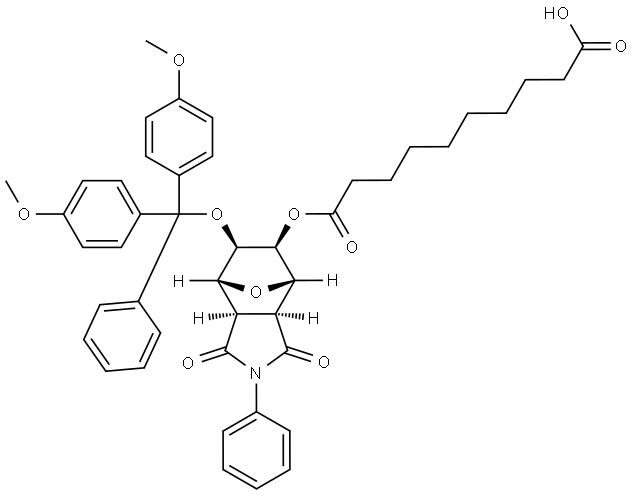 10-(((3aR,4R,5R,6S,7S,7aS)-6-(bis(4-methoxyphenyl)(phenyl)methoxy)-1,3-dioxo-2-phenyloctahydro-1H-4,7-epoxyisoindol-5-yl)oxy)-10-oxodecanoate Structure