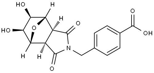 4-(((3aR,4R,5S,6R,7S,7aS)-5,6-dihydroxy-1,3-dioxohexahydro-1H-4,7-epoxyisoindol-2(3H)-yl)methyl)benzoic acid 구조식 이미지
