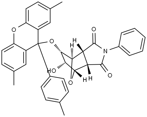 (3aR,4R,5S,6S,7S,7aS)-5-((2,7-dimethyl-9-(p-tolyl)-9H-xanthen-9-yl)oxy)-6-hydroxy-2-phenylhexahydro-1H-4,7-epoxyisoindole-1,3(2H)-dione Structure