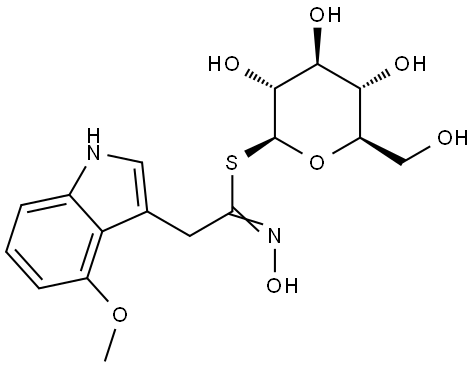 β-D-Glucopyranose, 1-thio-, 1-(N-hydroxy-4-methoxy-1H-indole-3-ethanimidate) Structure