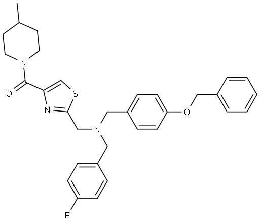 {[4-(benzyloxy)phenyl]methyl}[(4-fluorophenyl)methyl]{[4-(4-methylpiperidine-1-carbonyl)-1,3-thiazol-2-yl]methyl}amine 구조식 이미지