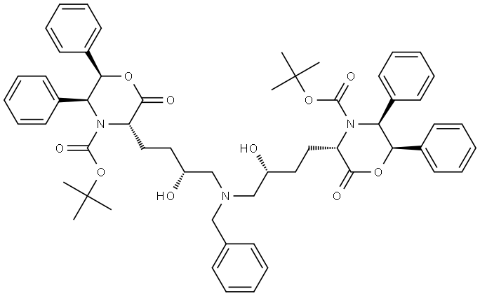 (3S,3''S,5S,5''S,6R,6''R)3,3''-[[(Phenylmethyl)imino]bis[(3R)-3-hydroxy-4,1-butanediyl]]bis[2-oxo-5,6-diphenyl-4-morpholinecarboxylic Acid Bis(tert-butyl) Ester Structure