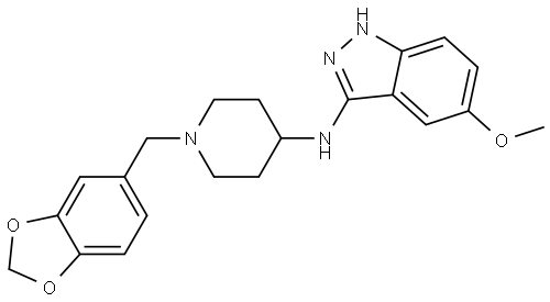 1H-Indazol-3-amine, N-[1-(1,3-benzodioxol-5-ylmethyl)-4-piperidinyl]-5-methoxy- Structure