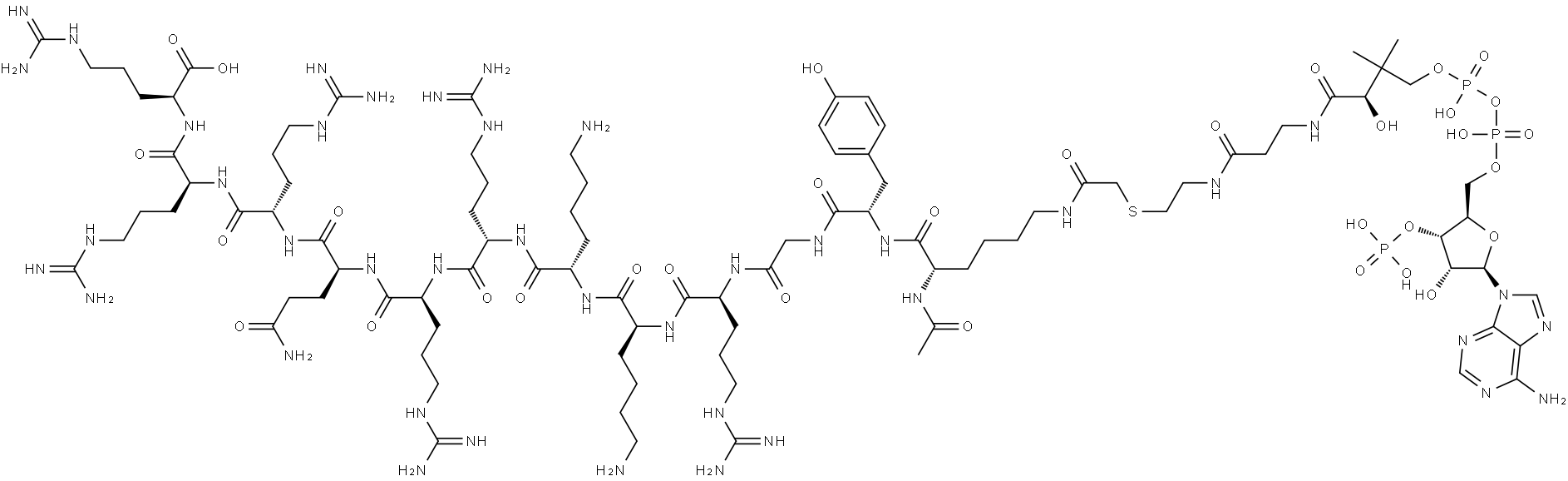 L-Arginine, N2-acetyl-N6-(mercaptoacetyl)-L-lysyl-L-tyrosylglycyl-L-arginyl-L-lysyl-L-lysyl-L-arginyl-L-arginyl-L-glutaminyl-L-arginyl-L-arginyl-, thioether with coenzyme A (9CI) Structure