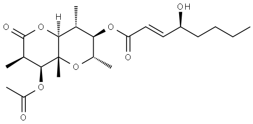 L-arabino-L-manno-Nononic acid, 4,8-anhydro-2,6,9-trideoxy-2,6-dimethyl-4-C-methyl-, δ-lactone, 3-acetate 7-[(2E,4S)-4-hydroxy-2-octenoate] Structure