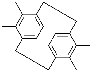 Tricyclo[8.2.2.24,7]hexadeca-4,6,10,12,13,15-hexaene, 5,6,11,12-tetramethyl-, stereoisomer Structure