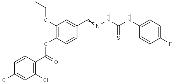 2-ETHOXY-4-((E)-{[(4-FLUOROANILINO)CARBOTHIOYL]HYDRAZONO}METHYL)PHENYL 2,4-DICHLOROBENZOATE Structure