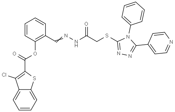 2-{(E)-[2-(2-{[4-PHENYL-5-(4-PYRIDINYL)-4H-1,2,4-TRIAZOL-3-YL]SULFANYL}ACETYL)HYDRAZONO]METHYL}PHENYL 3-CHLORO-1-BENZOTHIOPHENE-2-CARBOXYLATE Structure