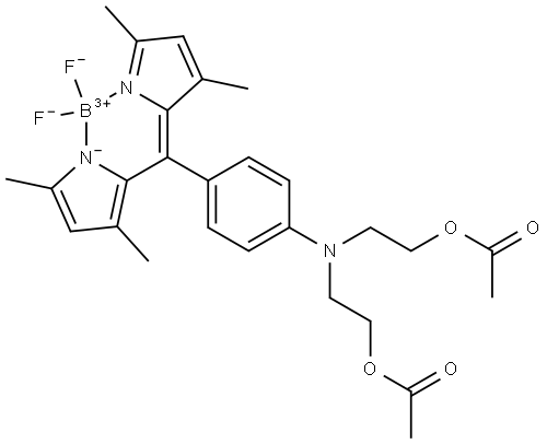 Boron, [[2,2′-[[4-[(3,5-dimethyl-1H-pyrrol-2-yl-κN)(3,5-dimethyl-2H-pyrrol-2-ylidene-κN)methyl]phenyl]imino]di-2,1-ethanediyl diacetato](1-)]difluoro-, (T-4)- Structure